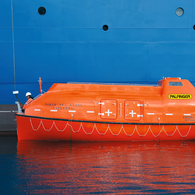 Totally enclosed lifeboat on water Totally enclosed lifeboat on water