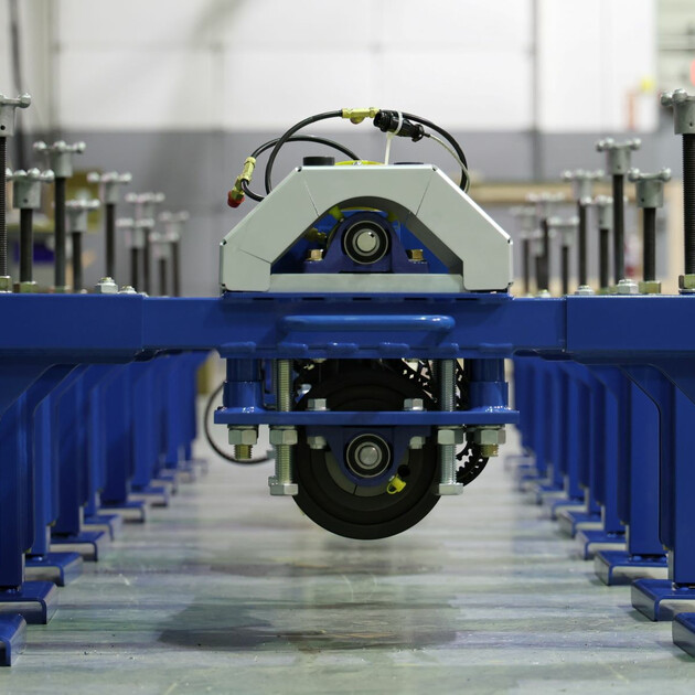 Lifeboat engine dynamometer test stand from the back in a row