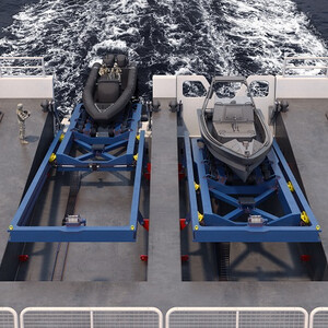 Quad wheel-drive units mounted on slipway cradle Quad wheel-drive units mounted on slipway cradle