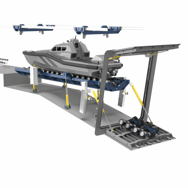 Slipway cradle in elevated position Slipway cradle in elevated position