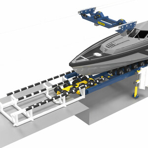 Boat parking cradle in transfer position Boat parking cradle in transfer position