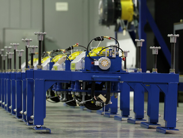 Lifeboat engine dynamometer test stand in a row