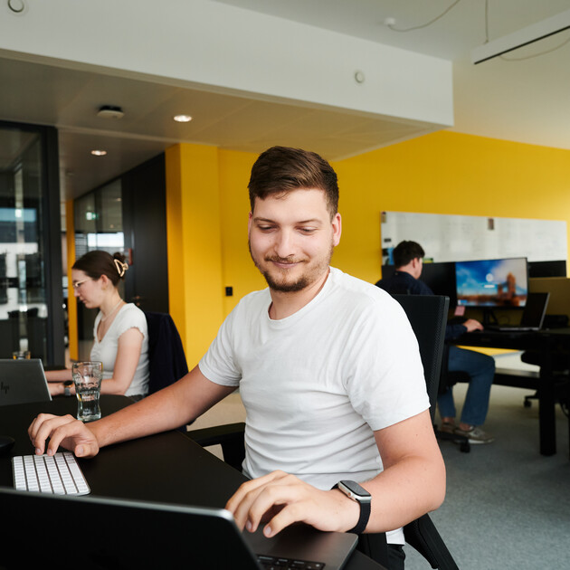 © Mitarbeiter arbeitet aus dem Büro