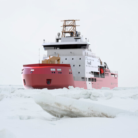 PALFINGER MARINE will supply advanced lifeboats and davits for six of the Canadian Coast Guard’s new Multi-Purpose Vessels (MPV). (Rendering) | © Seaspan